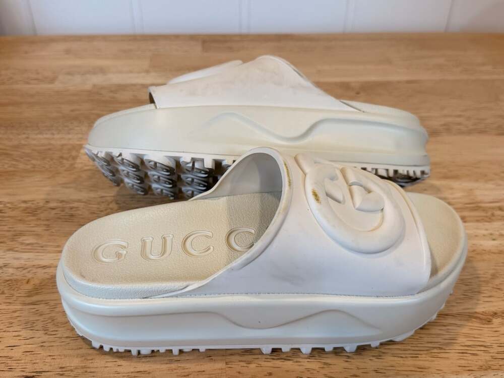 Gucci Interlocking G Platform Rubber Slide Sandals Size 7.5-8